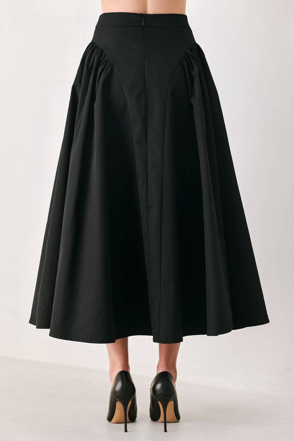 SCULPTED NOIR BLACK/BURGUNDY SHIRRED MIDI SKIRT