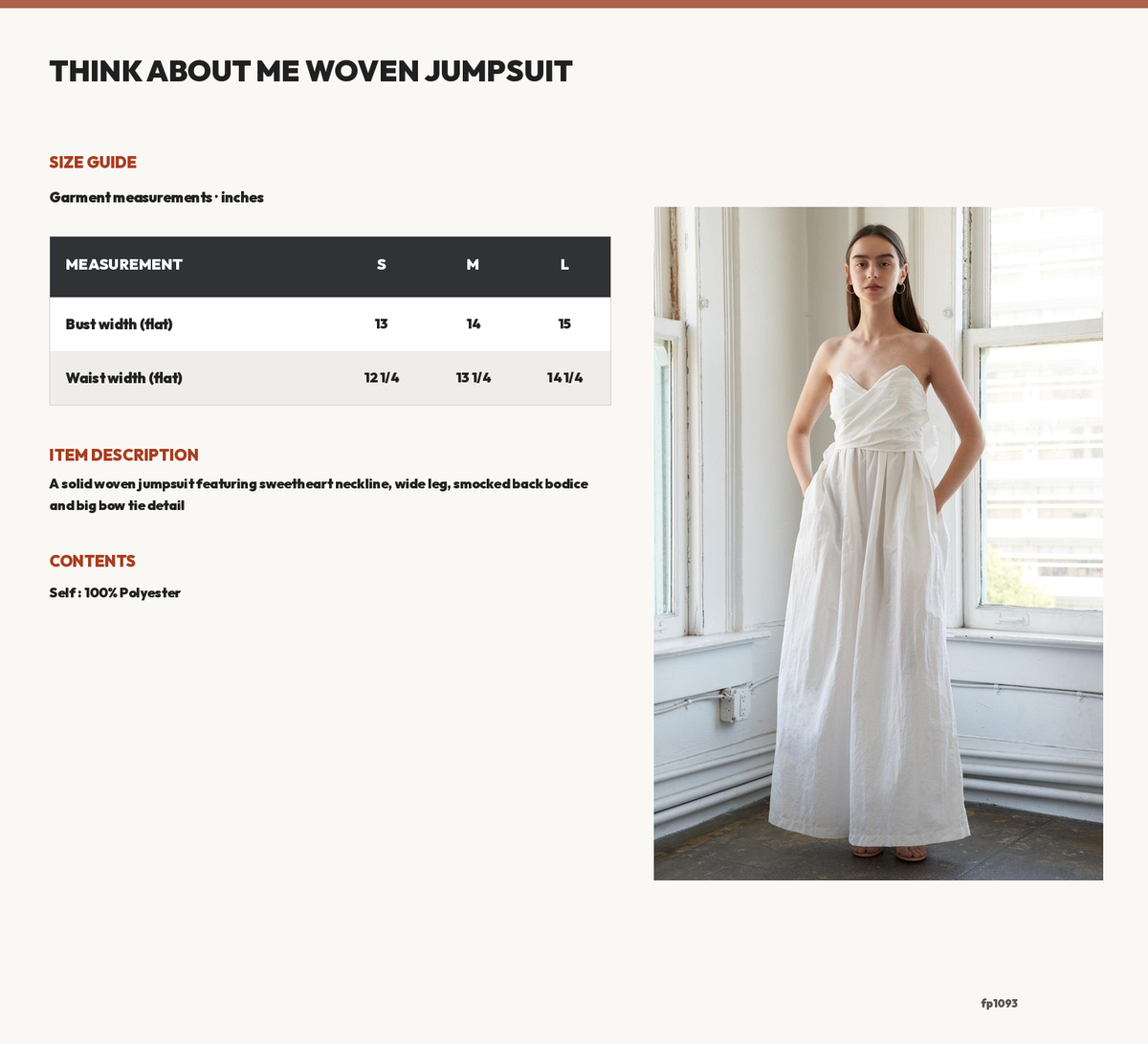 THINK ABOUT ME WOVEN JUMPSUIT size chart