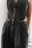 RAIN OR SHINE DENIM JUMPSUIT.