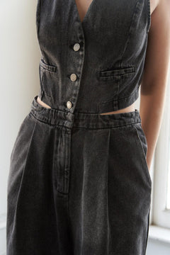 RAIN OR SHINE DENIM JUMPSUIT.