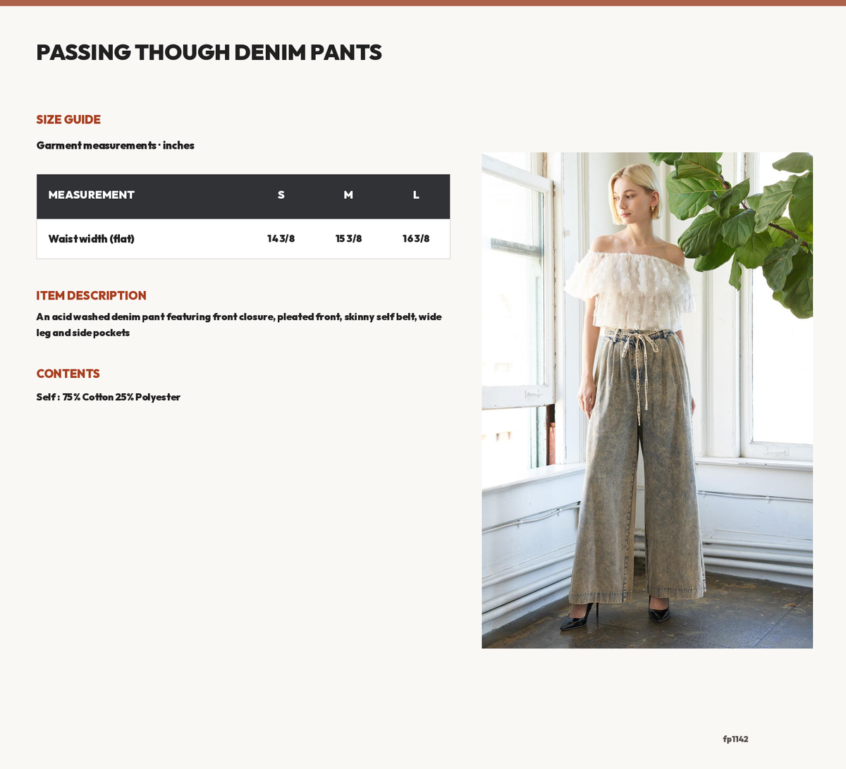 PASSING THOUGH DENIM PANTS size chart