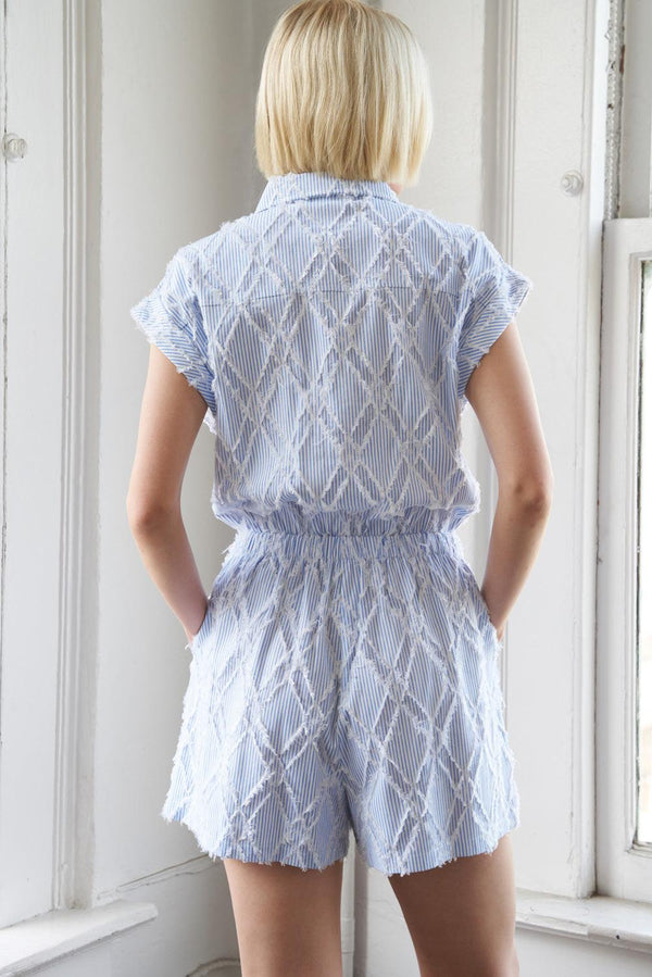 LOST IN THOUGHT WOVEN ROMPER.