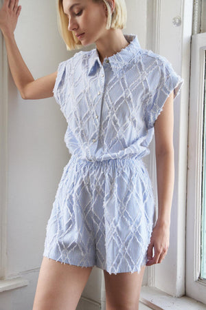 LOST IN THOUGHT WOVEN ROMPER.