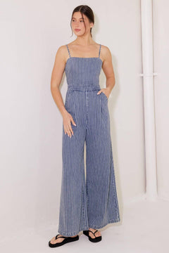 BEGIN AGAIN BLUE DENIM JUMPSUIT.