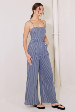 BEGIN AGAIN BLUE DENIM JUMPSUIT.