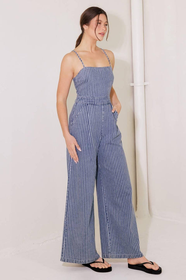 BEGIN AGAIN BLUE DENIM JUMPSUIT.