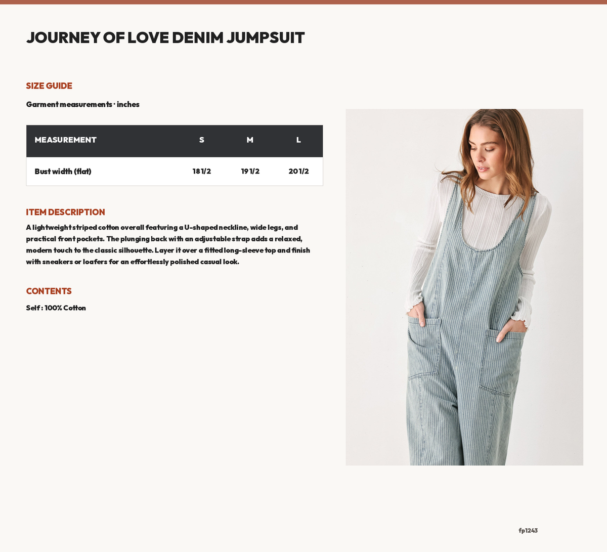 JOURNEY OF LOVE DENIM JUMPSUIT size chart