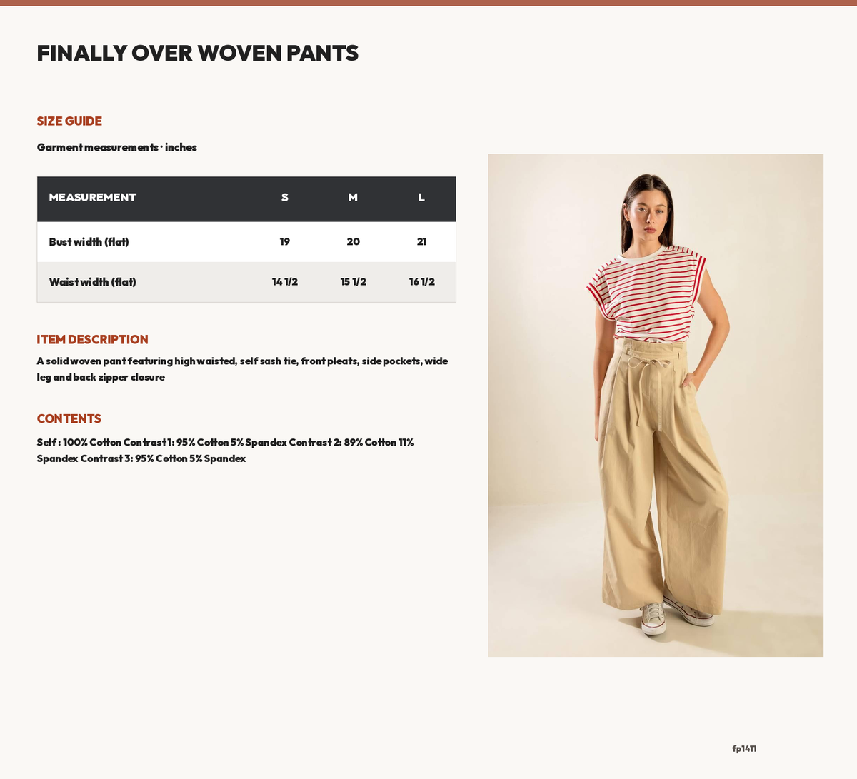 FINALLY OVER WOVEN PANTS size chart