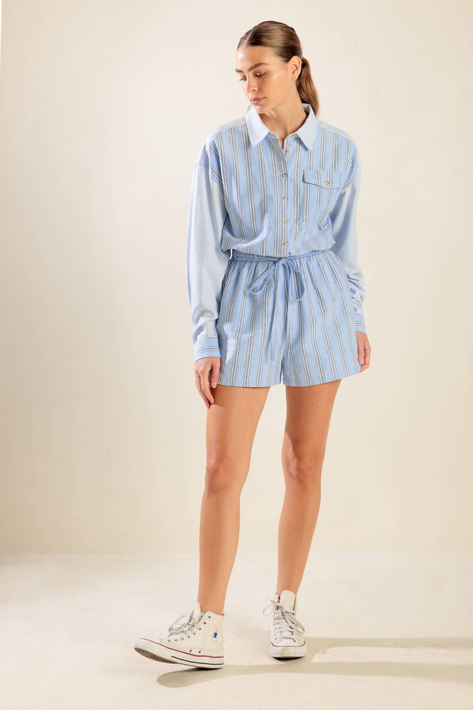 HOLD ME CLOSE WOVEN ROMPER