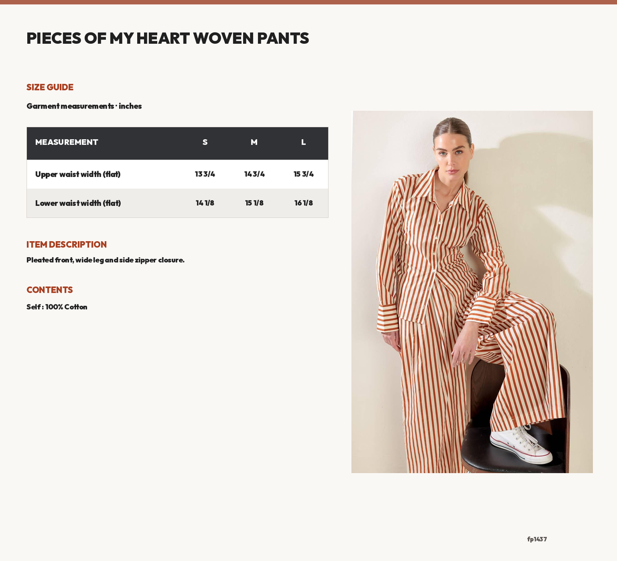 PIECES OF MY HEART WOVEN PANTS size chart