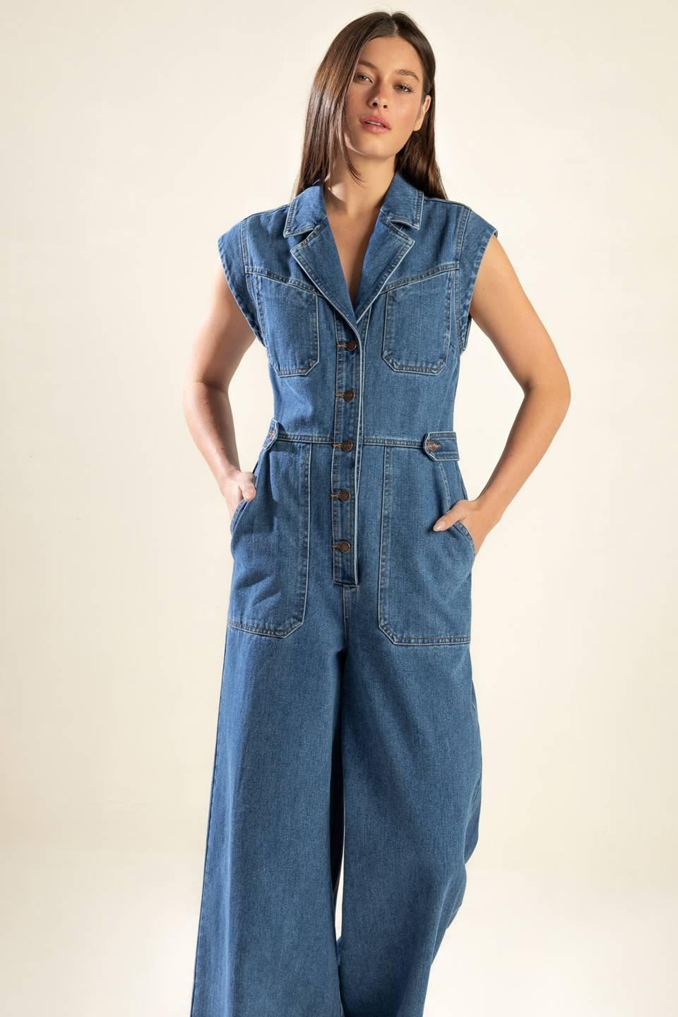 OVER YOU AGAIN DENIM JUMPSUIT - Flying Tomato - JUMPSUIT - Freemarket