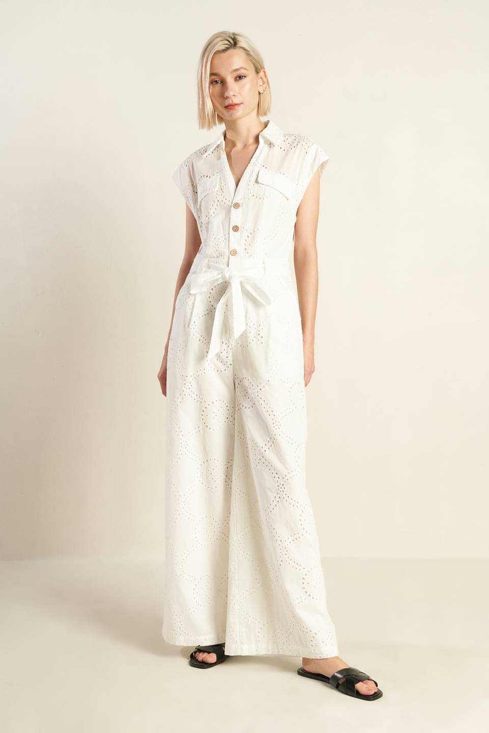 KNOW BETTER WOVEN EYELET JUMPSUIT