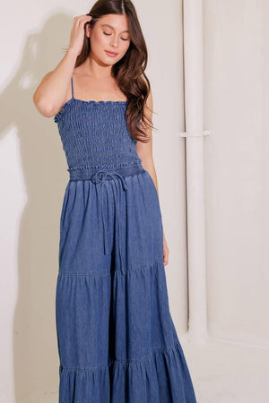 FEELING FREE INDIGO DENIM JUMPSUIT.