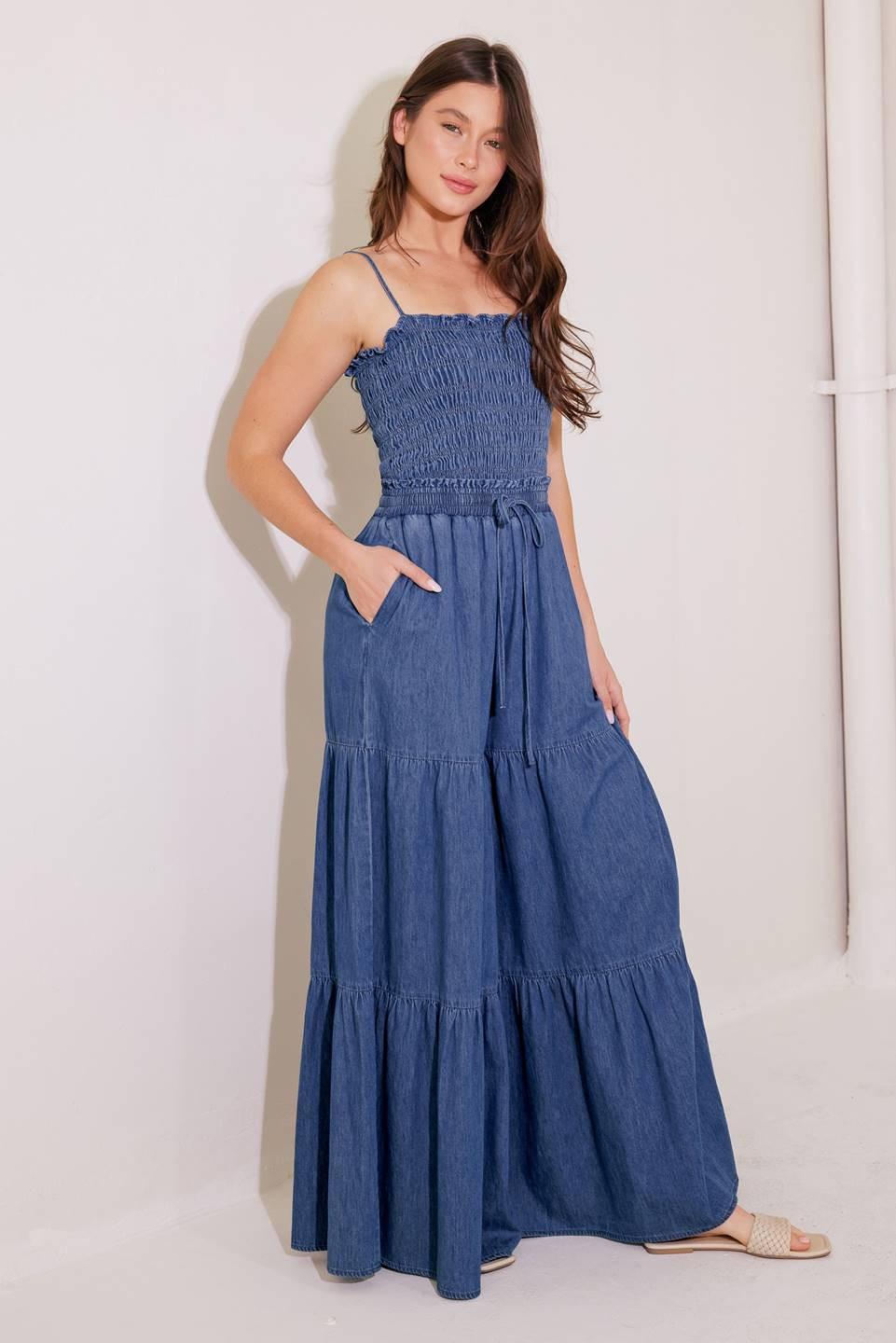 FEELING FREE INDIGO DENIM JUMPSUIT.