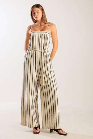 JUST THE BEGINNING WOVEN JUMPSUIT.