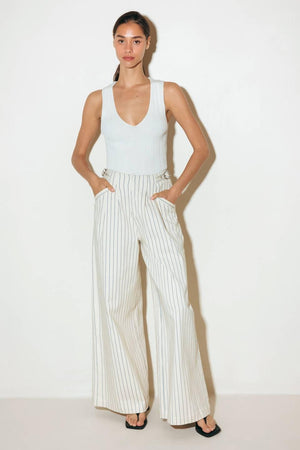COFFEE RUN STRIPED WOVEN PANTS.
