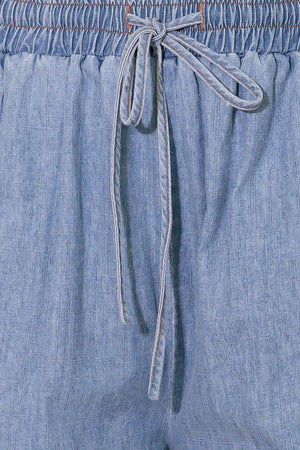 RIVERSIDE SIPS LIGHT INDIGO CHAMBRAY PANTS.