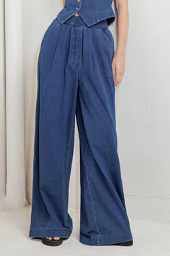 URBAN INDIGO FRENCH TERRY DENIM PANTS.