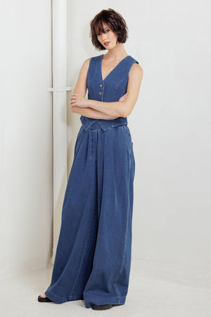 URBAN INDIGO FRENCH TERRY DENIM PANTS.