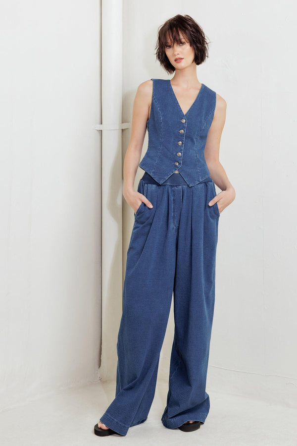 URBAN INDIGO FRENCH TERRY DENIM PANTS.