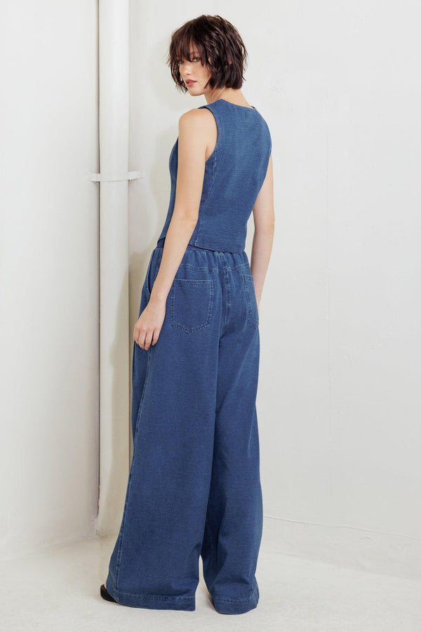 URBAN INDIGO FRENCH TERRY DENIM PANTS.