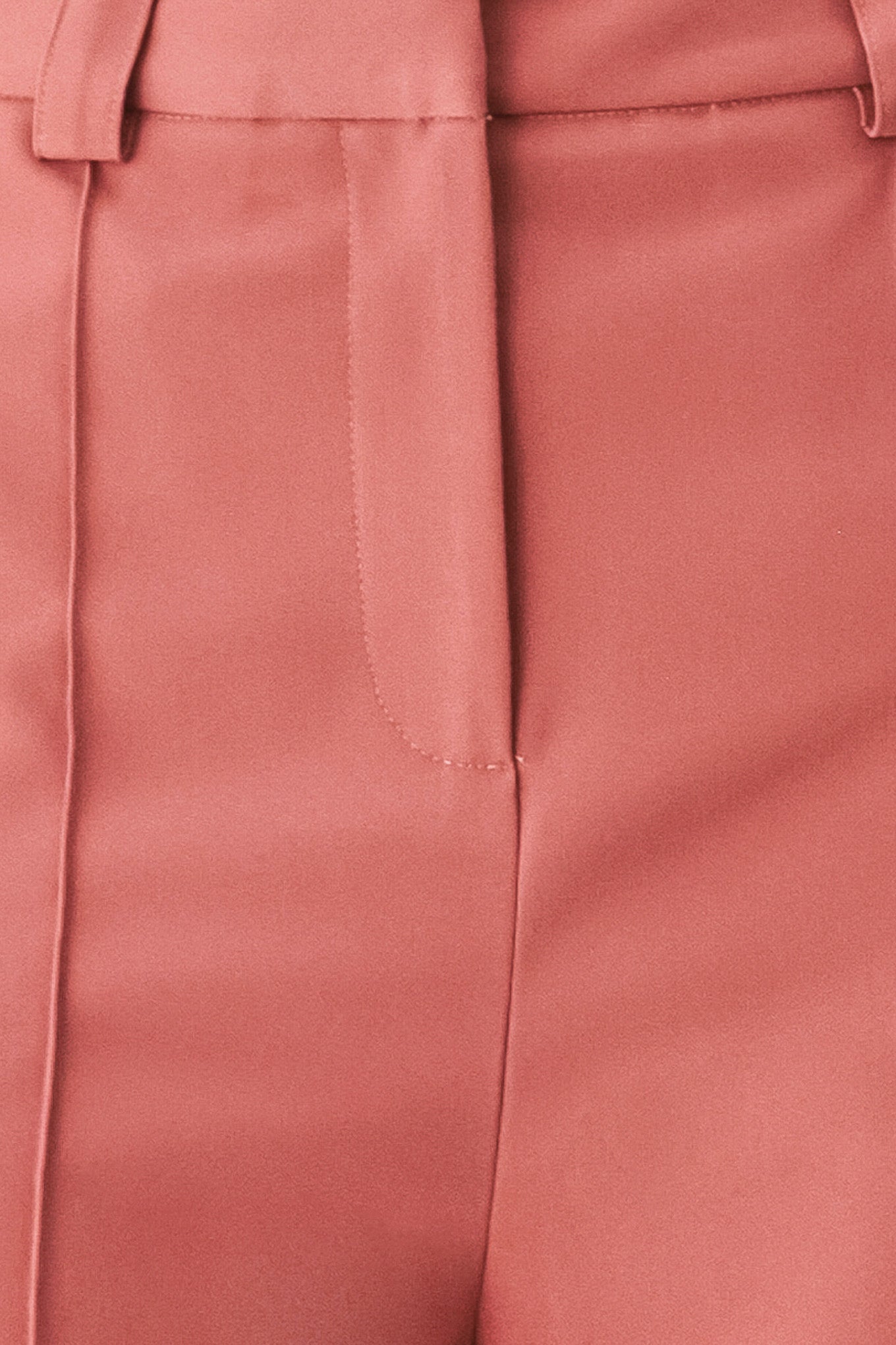 Woman wearing pink mauve woven wide-leg  trouser pants with front closure, side pockets | FREEMARKET