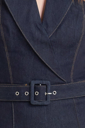 LE BONHEUR V CUT VOW DENIM JUMPSUIT.