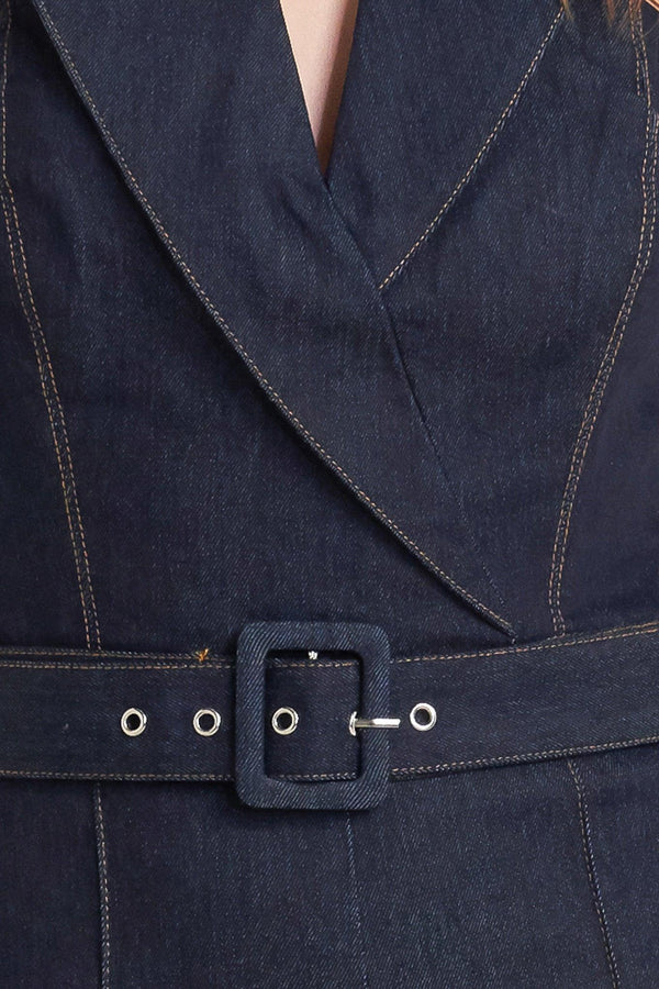 LE BONHEUR V CUT VOW DENIM JUMPSUIT.