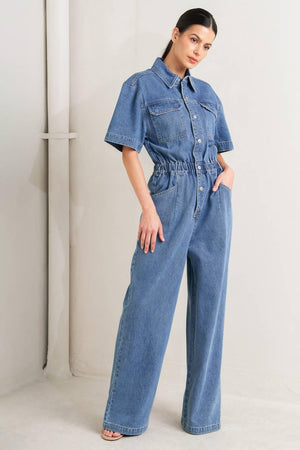 RELAX UTILITY DENIM JUMPSUIT.