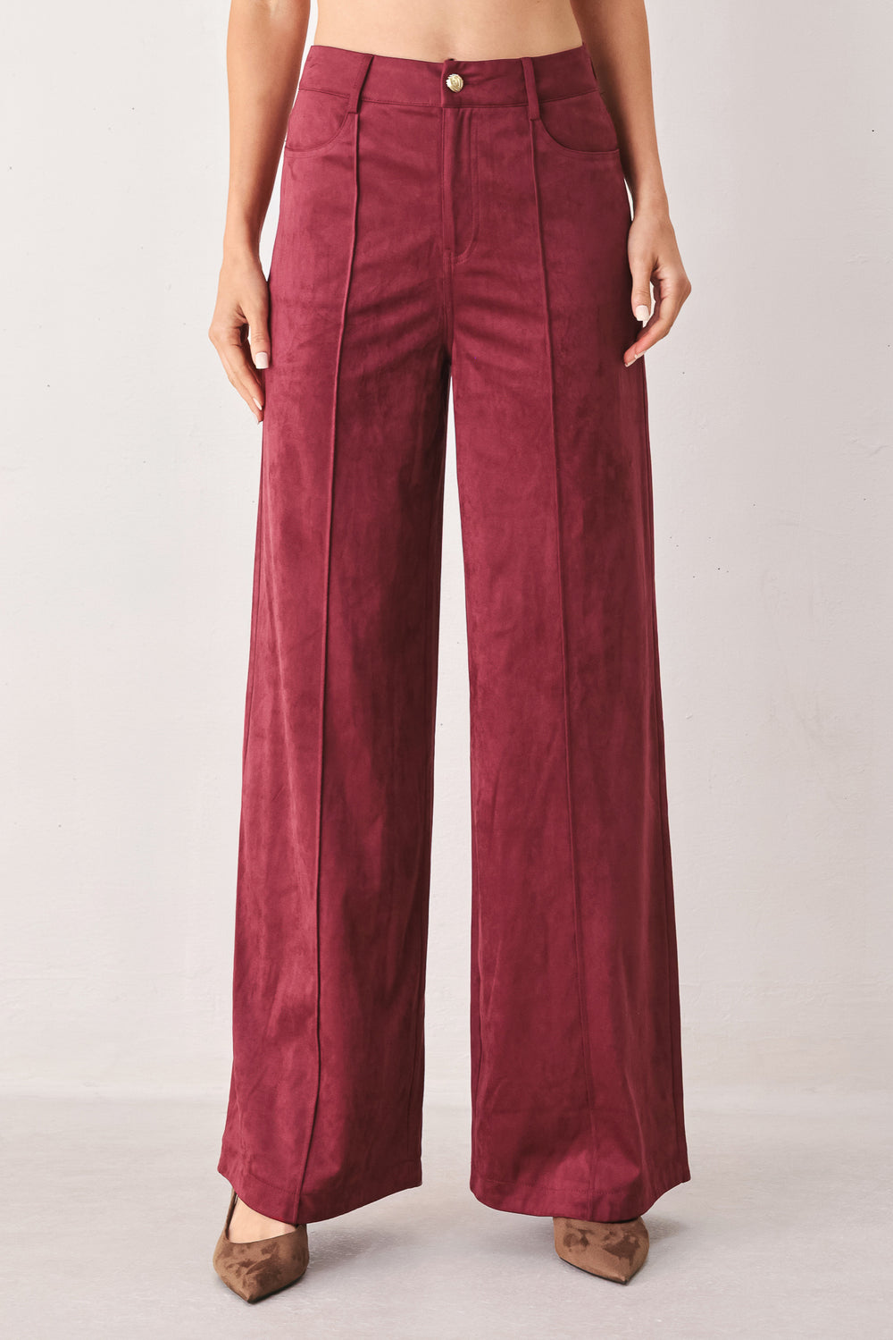 BROWN SUGAR FAUX SUEDE PANTS.