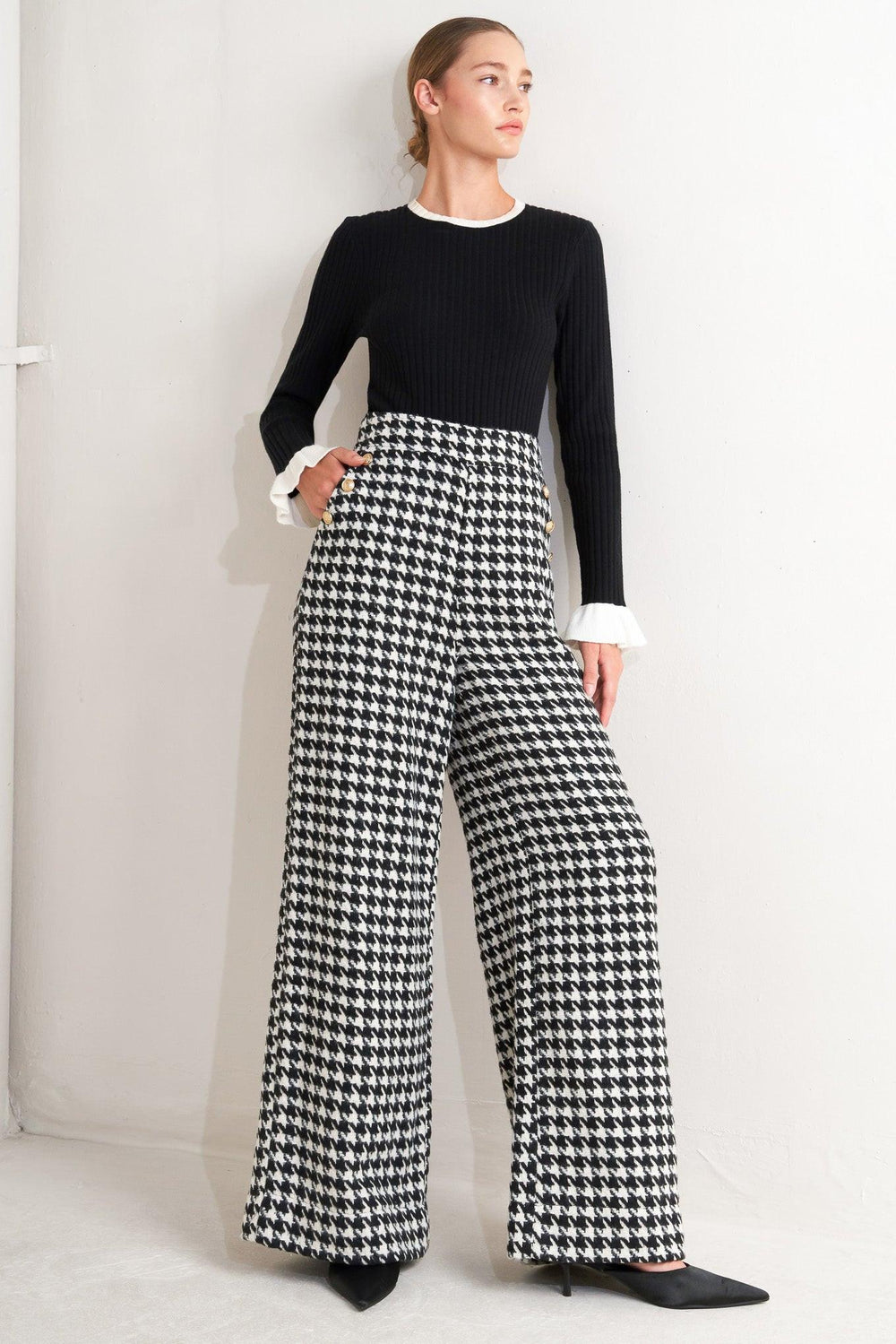 METRO ICON WOVEN HOUNDSTOOTH PANTS.