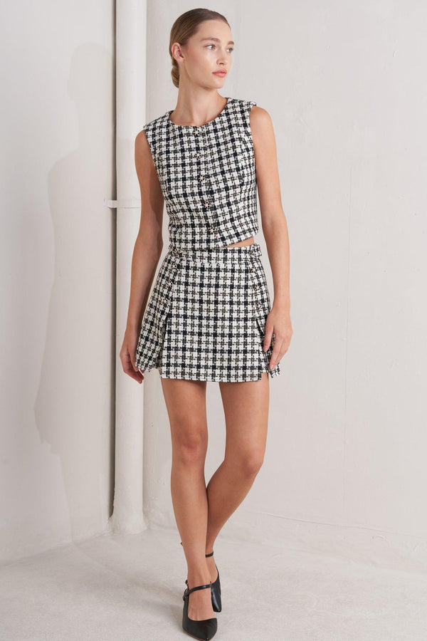 MONA CHECK TWEED SKORT.