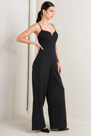 PRISTINE EDGE BLACK WOVEN JUMPSUIT.