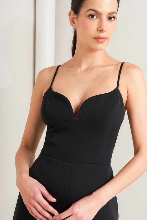 PRISTINE EDGE BLACK WOVEN JUMPSUIT.