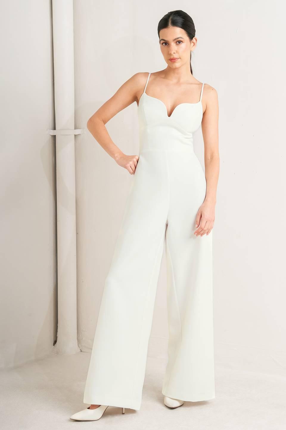 PRISTINE EDGE OFF WHITE WOVEN JUMPSUIT.