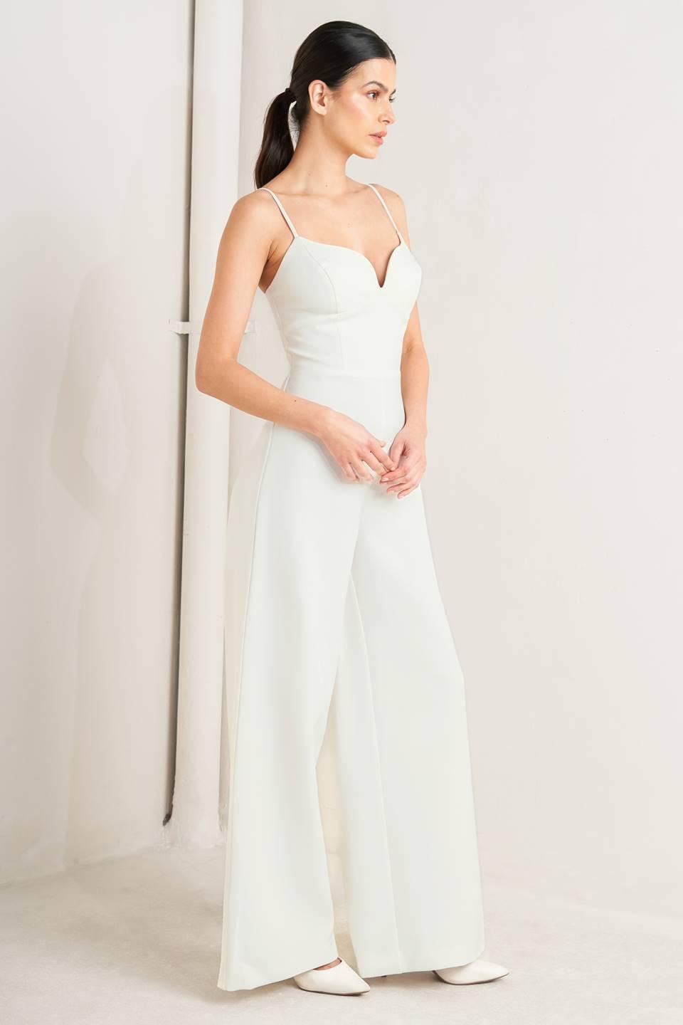 PRISTINE EDGE OFF WHITE WOVEN JUMPSUIT.
