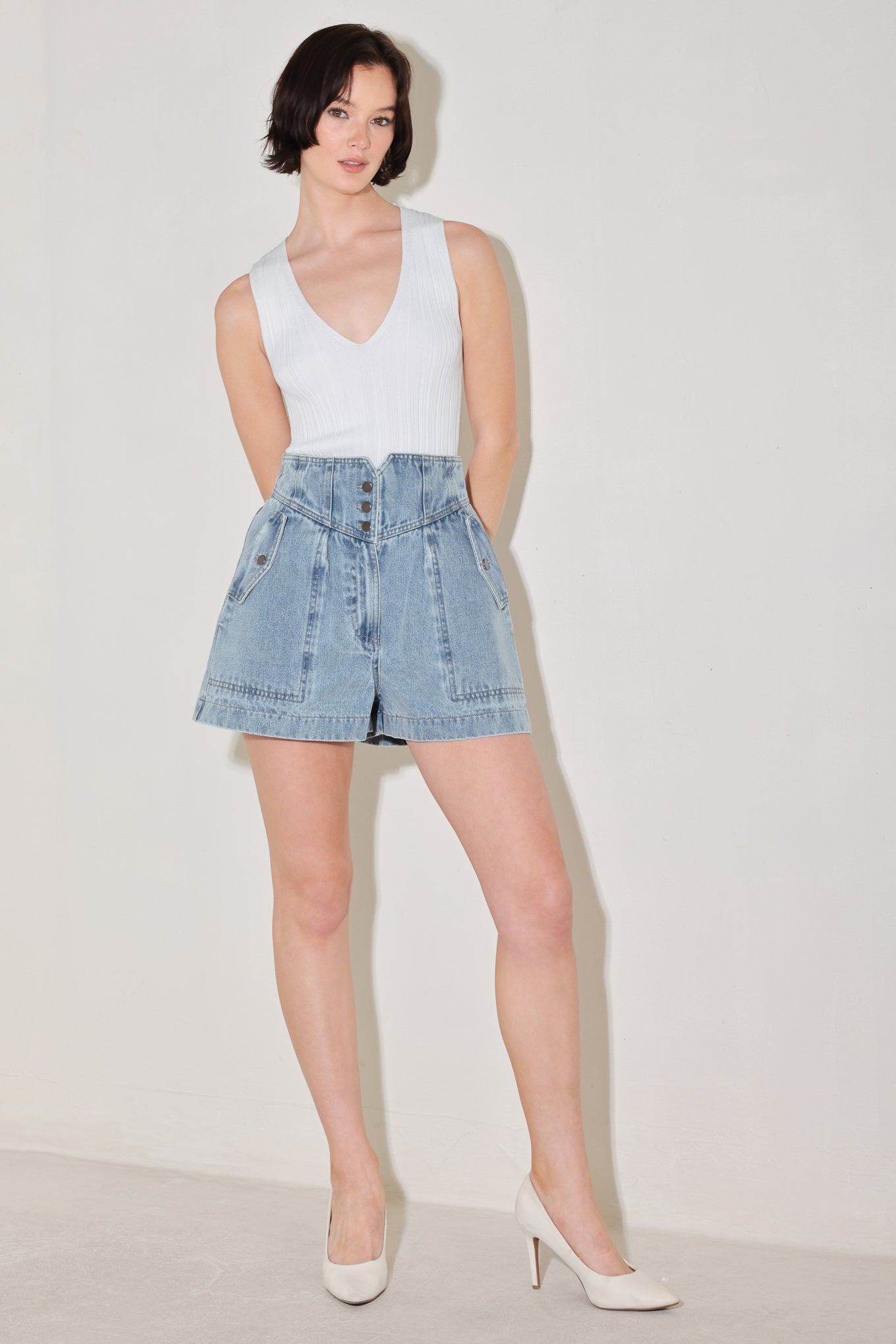 SUNLIT DENIM MOMENT SHORTS - Flying Tomato - SHORTS - Freemarket