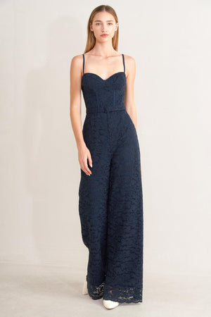EVENING MUSE WOVEN LACE JUMPSUIT.