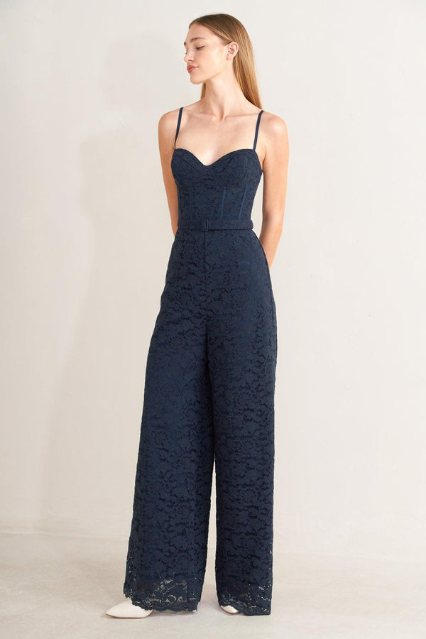 EVENING MUSE WOVEN LACE JUMPSUIT.