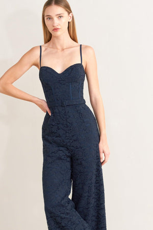 EVENING MUSE WOVEN LACE JUMPSUIT.