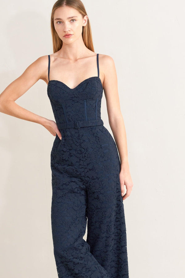 EVENING MUSE WOVEN LACE JUMPSUIT.