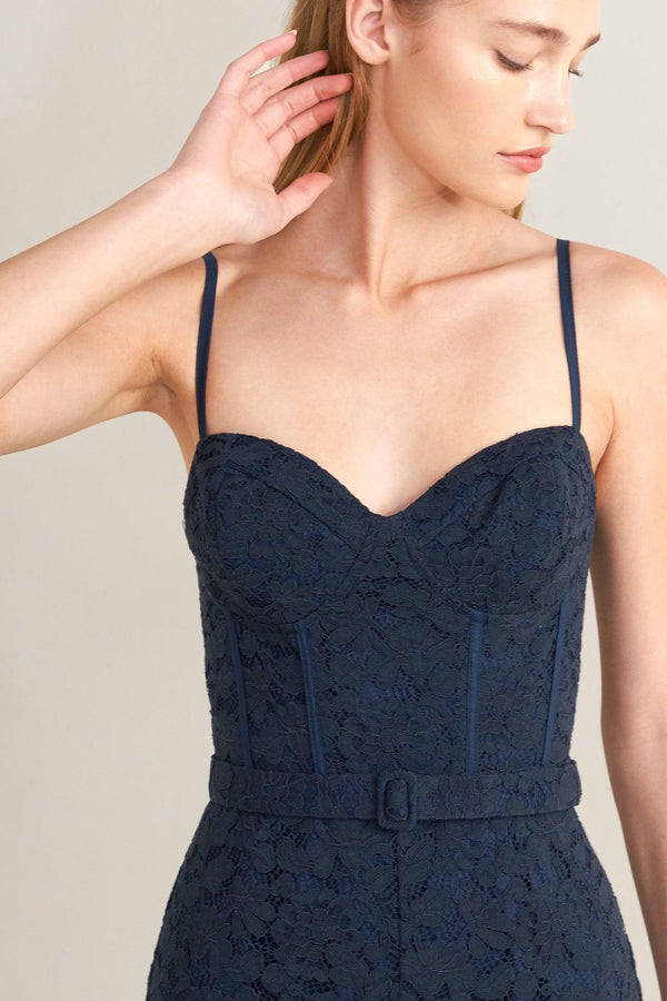EVENING MUSE WOVEN LACE JUMPSUIT.
