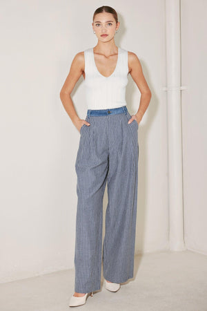 MARINA PINSTRIPE WOVEN SEERSUCKER PANTS.