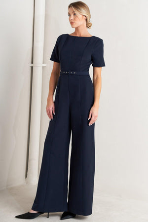 FOREVER FLATTERING NAVY WOVEN JUMPSUIT.