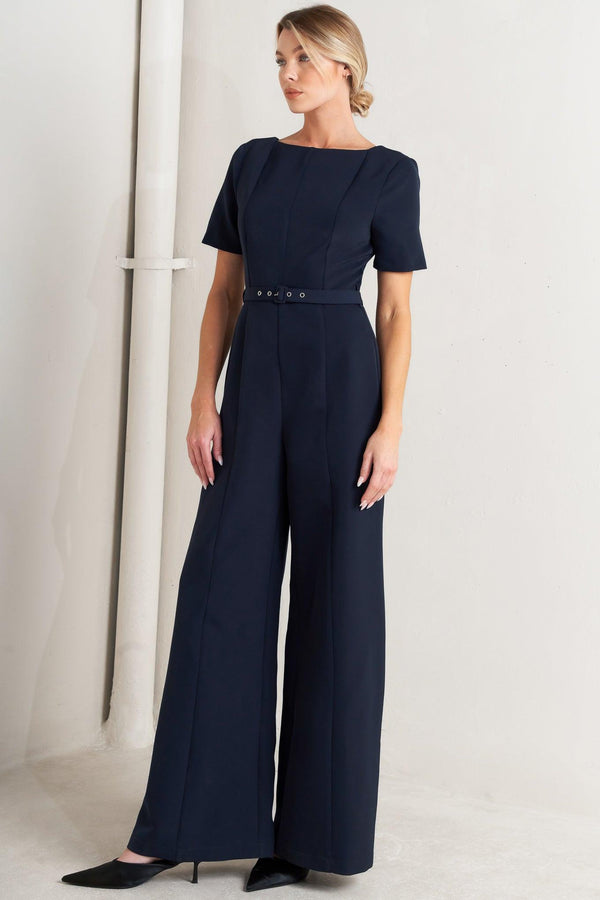 FOREVER FLATTERING NAVY WOVEN JUMPSUIT.