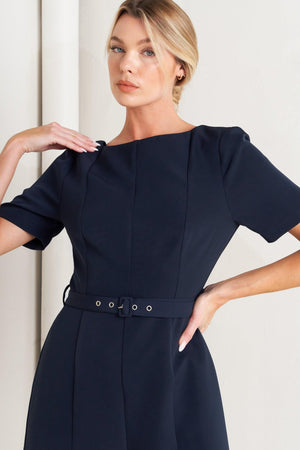 FOREVER FLATTERING NAVY WOVEN JUMPSUIT.