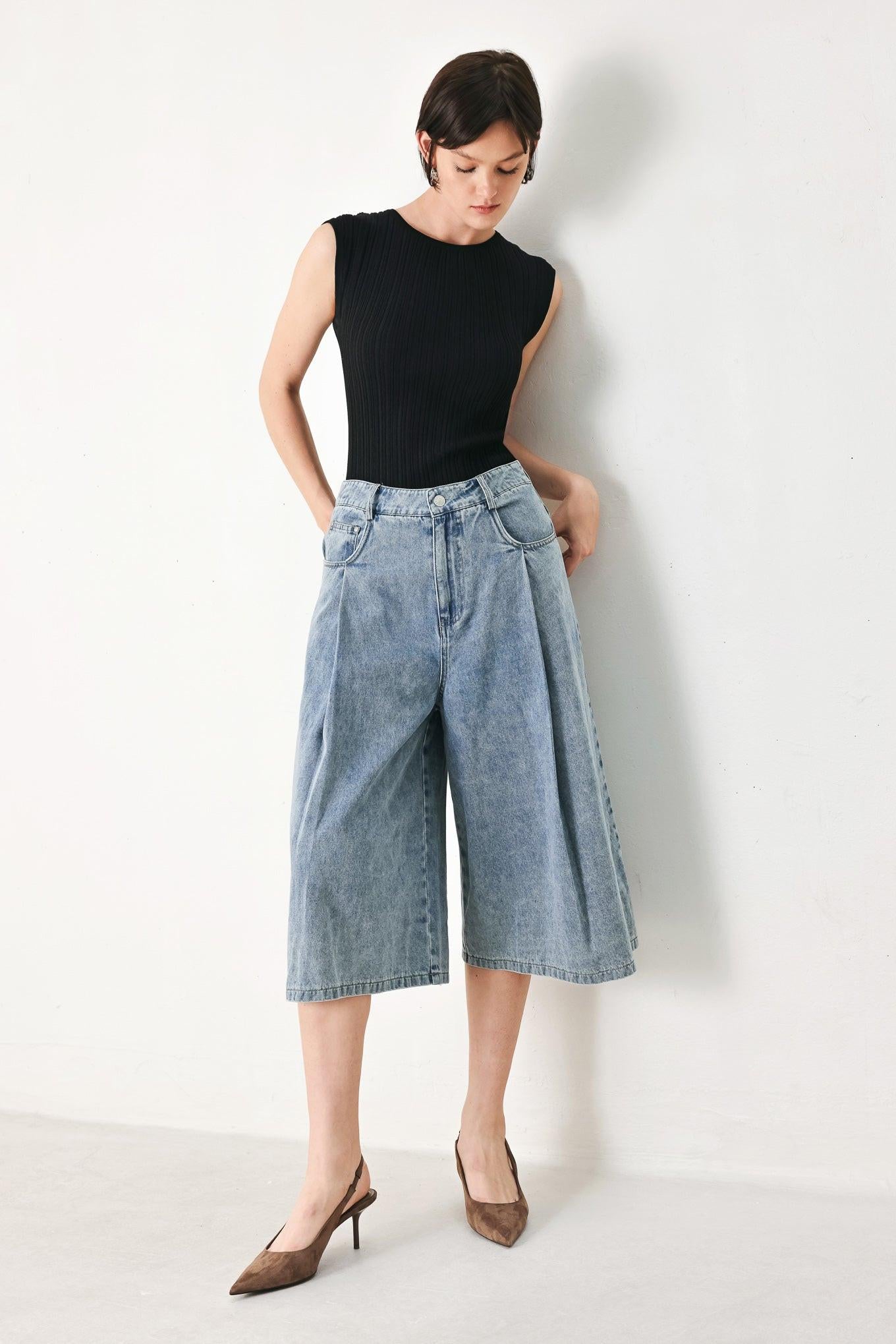 [PREORDER] SKY CHARMER DENIM CULOTTE PANTS.