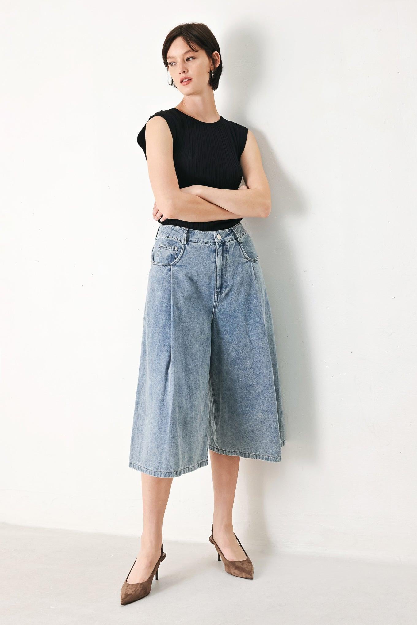 [PREORDER] SKY CHARMER DENIM CULOTTE PANTS.