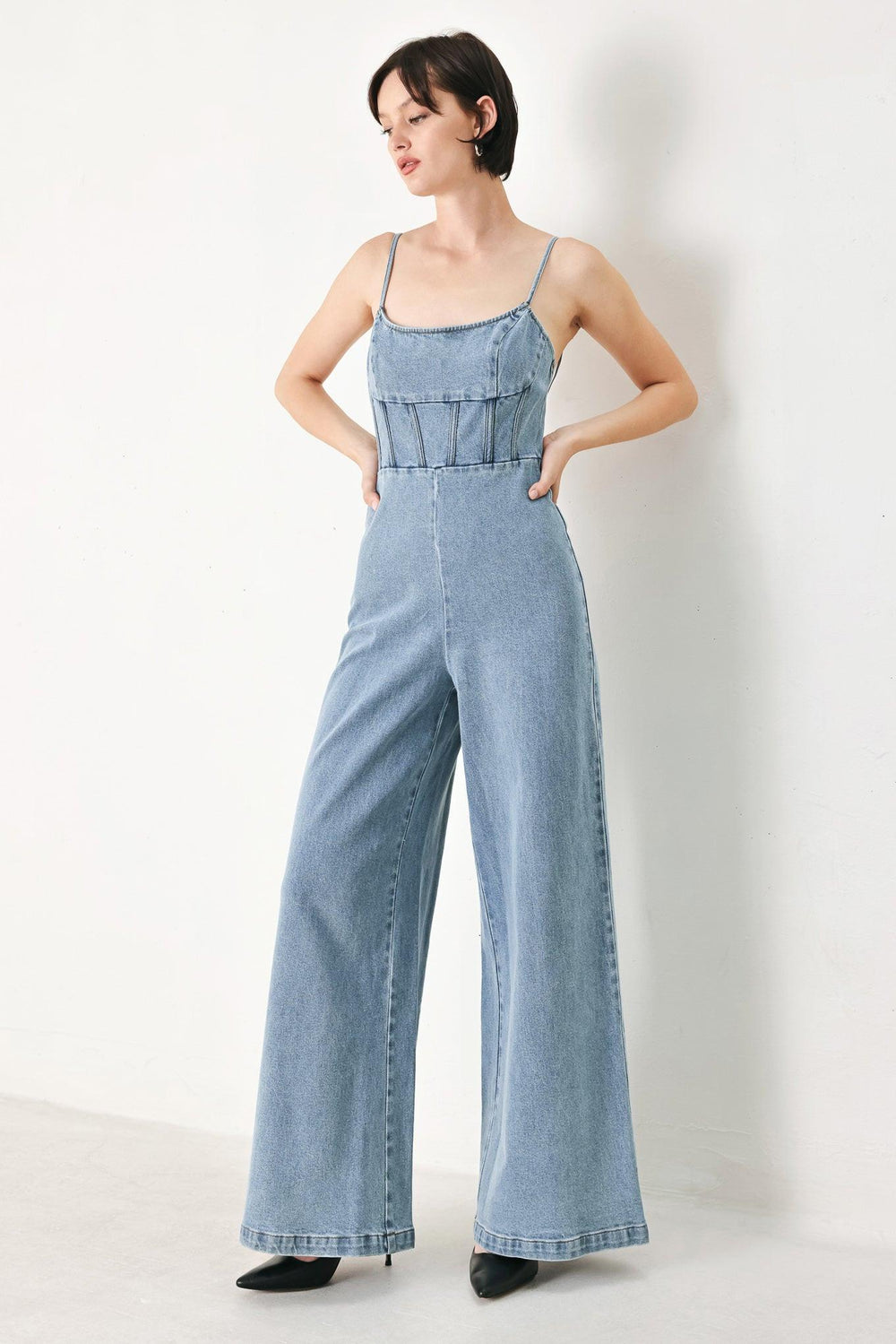 SKYLINE SWEETHEART DENIM JUMPSUIT.