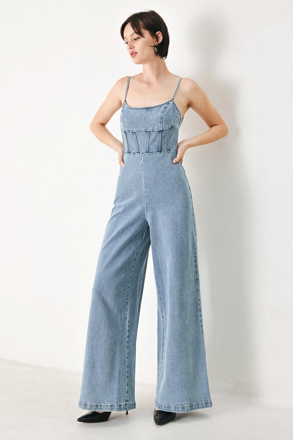 SKYLINE SWEETHEART DENIM JUMPSUIT.